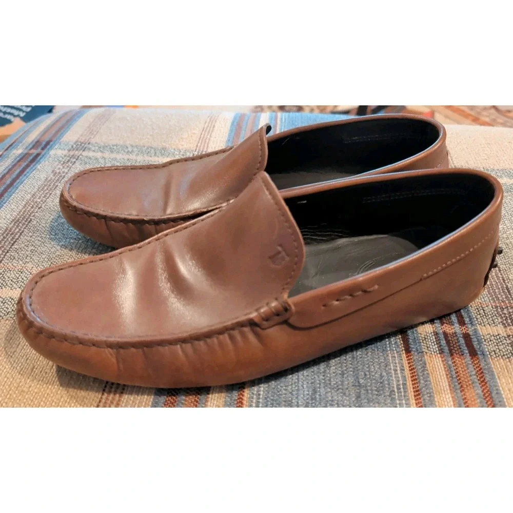 Men's Tod's Brown Leather Moccasin Loafers Driving Shoes Size 8.5
